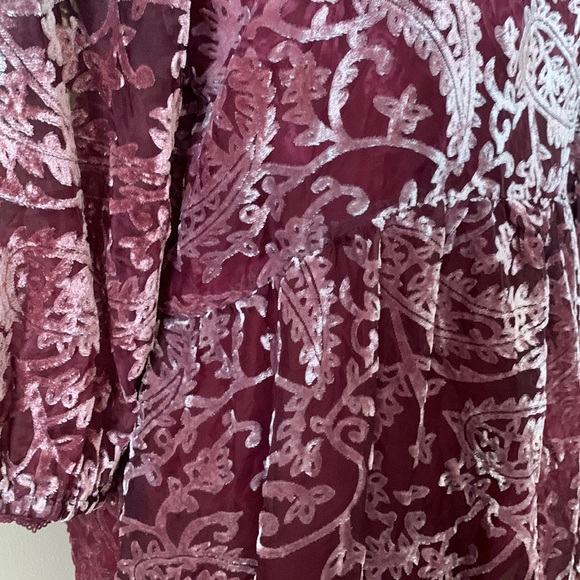 Sheer Velvet Burnout Peasant Boho Hippie Baby Doll Top Medium - Picture 7 of 8